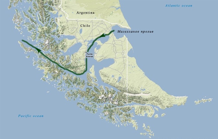 Магелланов пролив. На карте мира, полушарий. Кто открыл, координаты, какие острова разделяют