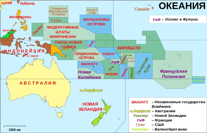 Океания на карте мира. Фото, острова, границы, страны: список. Описание континента