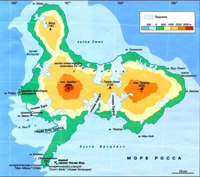 Вулкан Эребус на карте в Антарктиде. Высота, географические координаты, где находится