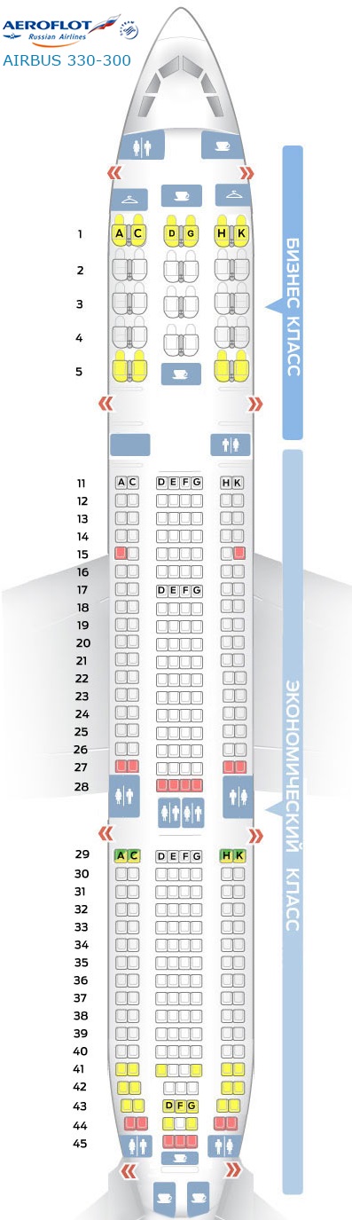 Airbus A330-300. Схема Салона Аэрофлот, Finnair, Qatar Airways.