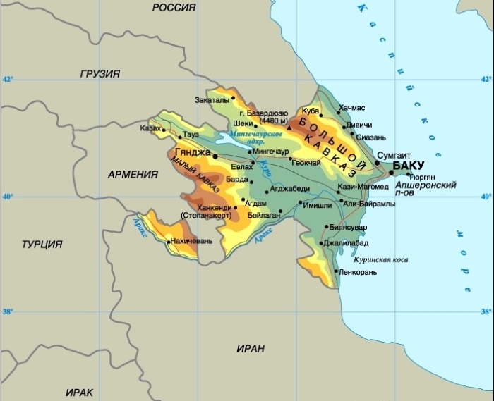 Карта Азии со странами крупно на русском со столицами. Границы стран, характеристики