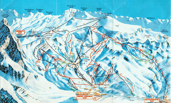 Червиния (Брей-Червиния) горнолыжный курорт. Схема трасс, карта, фото