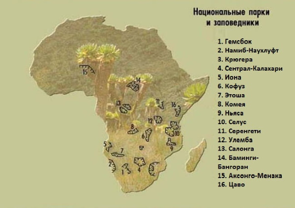 Заповедники и национальные парки Африки. Список