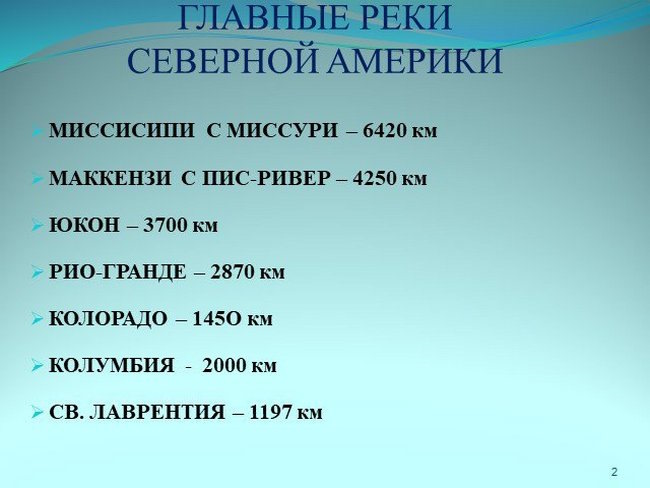 Реки Северной Америки на карте. Список, названия крупнейшие