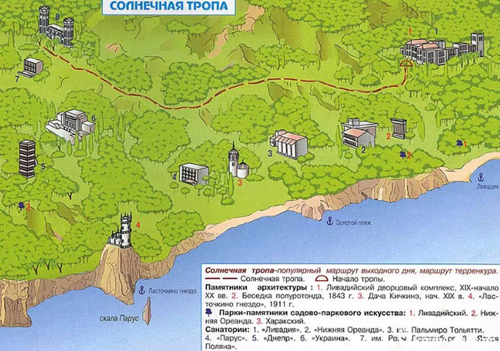 Царская (солнечная) тропа в Крыму, Ялта, Ливадия. Подробный план, маршрут